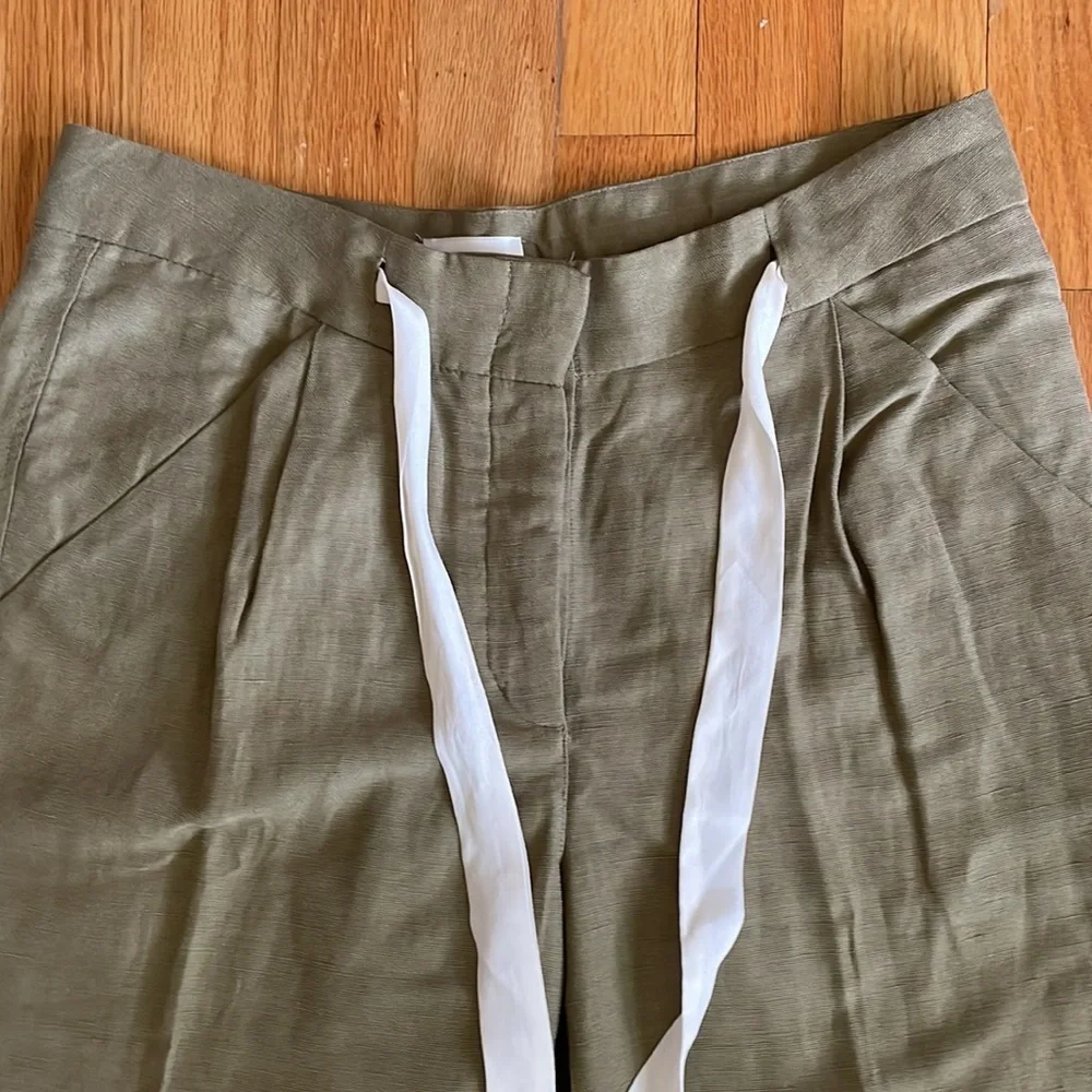 Wilfred Size 4 Olive Green Linen Blend Allant Cropped‎ Trouser Pants A15